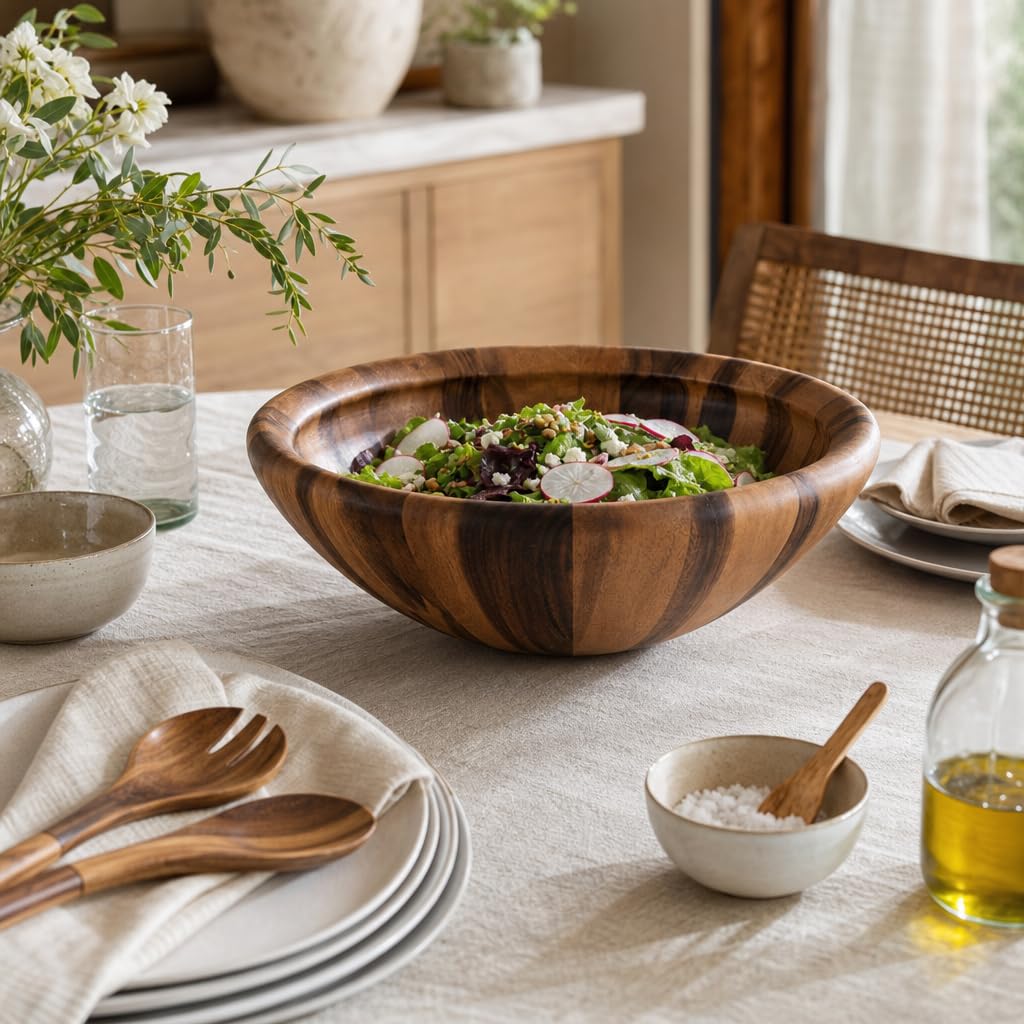 Arthur Court Moderne Schüssel aus Akazienholz, für Obst oder Salate, 15,2 cm hoch, 40,6 cm Durchmesser, gewellt, groß