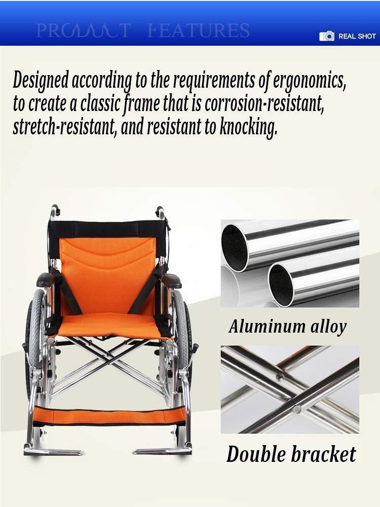 Sillas de Ruedas, Coche de Viaje con Empuje para Ancianos, Silla de Ruedas Ligera y Plegable de Aluminio con reposabrazos/pie/neumático Libre, transportador para discapacitados, portátil (Azul)