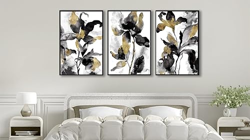 Miniatura 3 de Arte de pared abstracto enmarcado grande  Decoración de pared floral de acuarela de 20 x 28 pulgadas, juego de 3 impresiones artísticas botánicas de