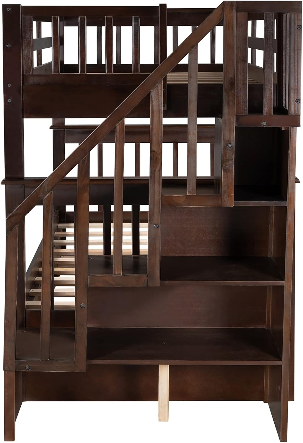 Stairway Bunk Beds Twin Over Twin Bunk Bed with Storage Shelves Wood Bed Frame for Kids Boys Girls Teens,Can be Divided into 2 Beds, Espresso