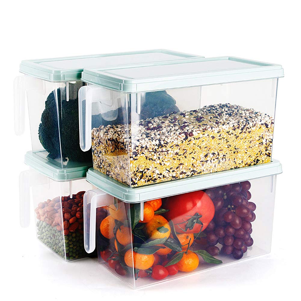 MineDecorPlastic Storage Containers Square Food Storage Organizer Stackable Refrigerator Organizer Handle Kitchen Containers with Lids for Fruits Vegetables Meat Egg, 4-pack (Green)