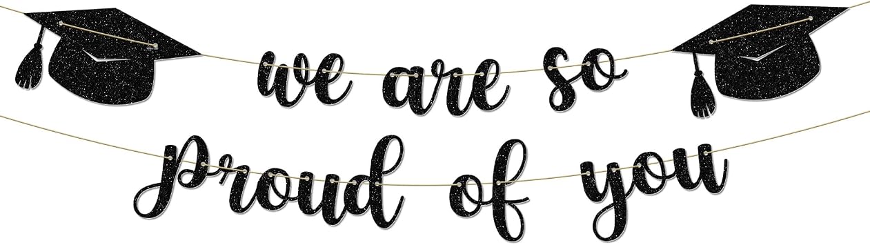Graduation Party Decorations - 9 ft Pre-Strung We Are So Proud of You Banner, Graduation Party Decorations & Decor for Elementary, 5th Grade, 8th Grade, High School, College, Congrats Grad Sign