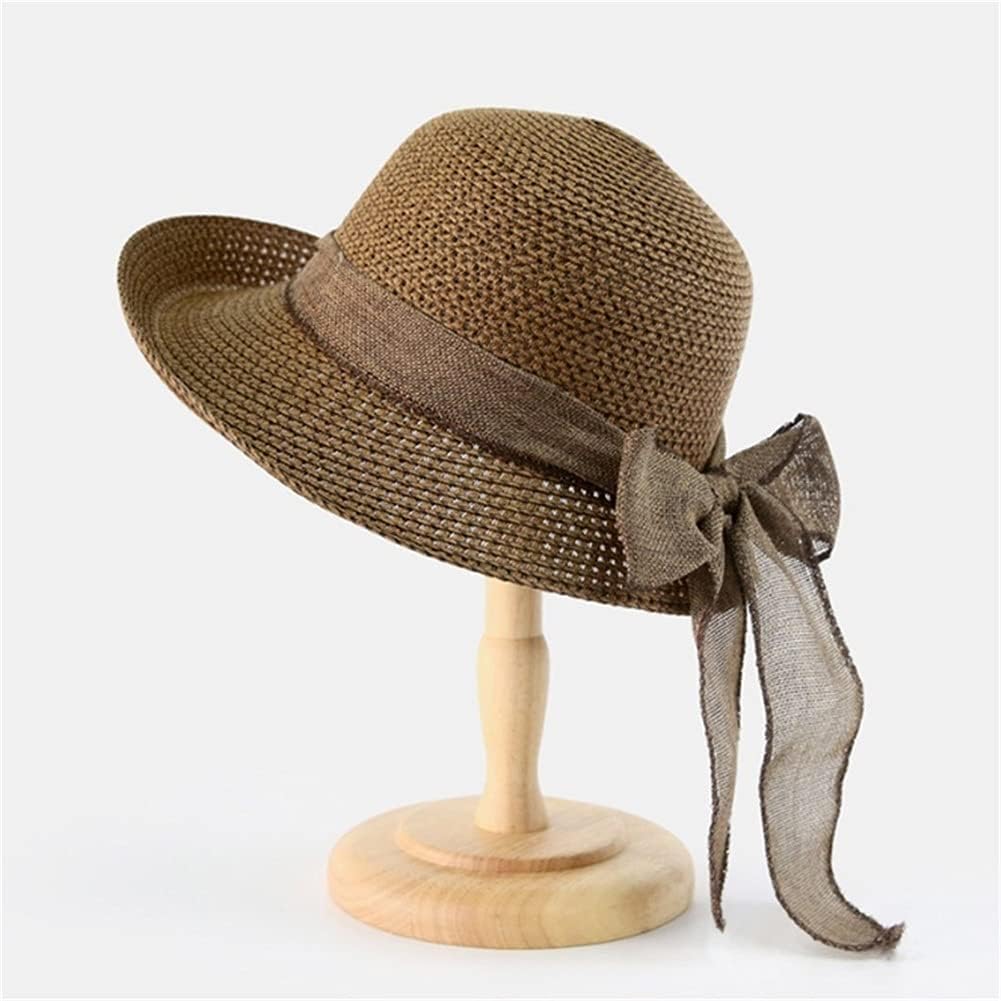 Sombreros de Verano para Mujer, a la Moda, de Paja, con Lazo, para Playa, Informales, de Copa Plana (código D)