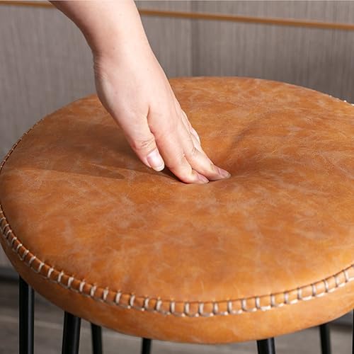 Miniatura 4 de LukeAlon Juego de 2 taburetes redondos de piel sintética, con respaldo de 27.5 pulgadas de altura de asiento con patas de metal negro, modernos