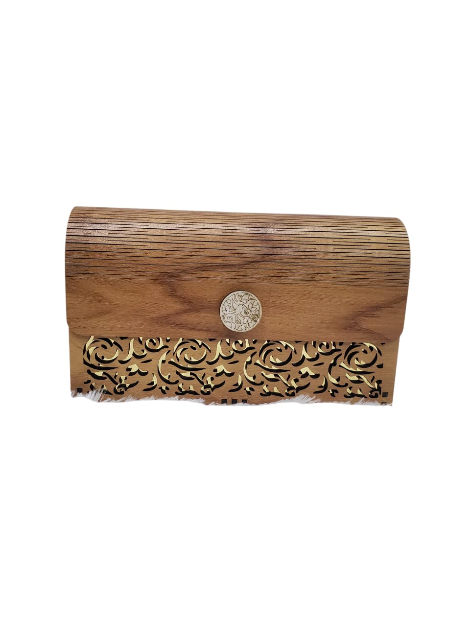 Decorative Wooden Clutch Handbag with Laser Cut Design, 20 x 12 x 6 cm, Velvet Interior, Brown-image-24