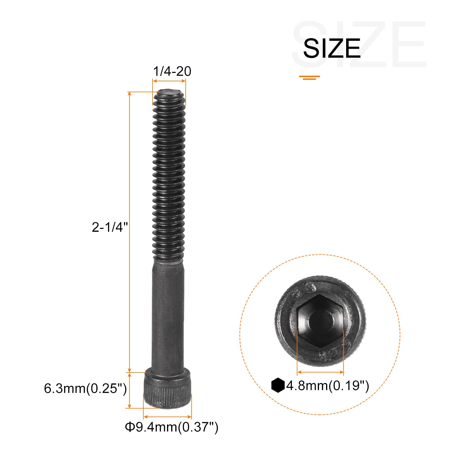 METALLIXITY Hex Socket Bolts (1/4-20x2-1/4") 12pcs, 12.9 Grade Alloy Steel Hex Socket Drive Screw - Image 2