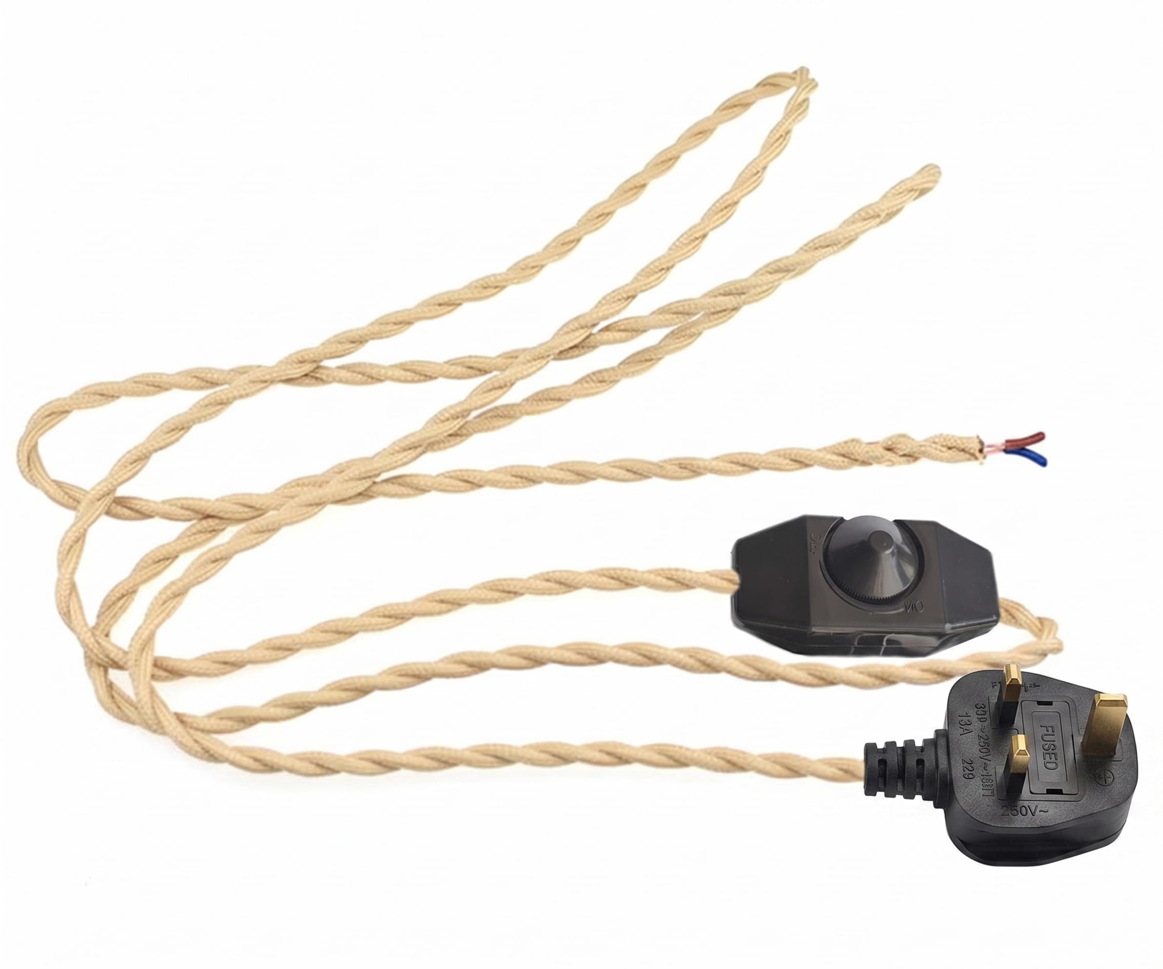 FSLiving 2.5 Meters 2 Core Beige Cable Vintage Antique Braided Twisted Fabric Lighting Cable Woven Silk Flexible Wire Cord Light for table lamps wall sconces DIY Project