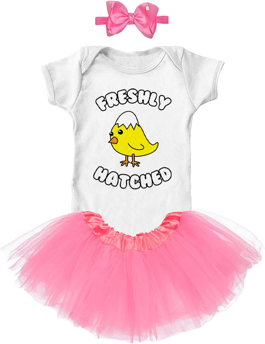 Freshly Hatched - Chick Easter Egg Baby Bodysuit + Tutu Skirt + Bow Headband Set