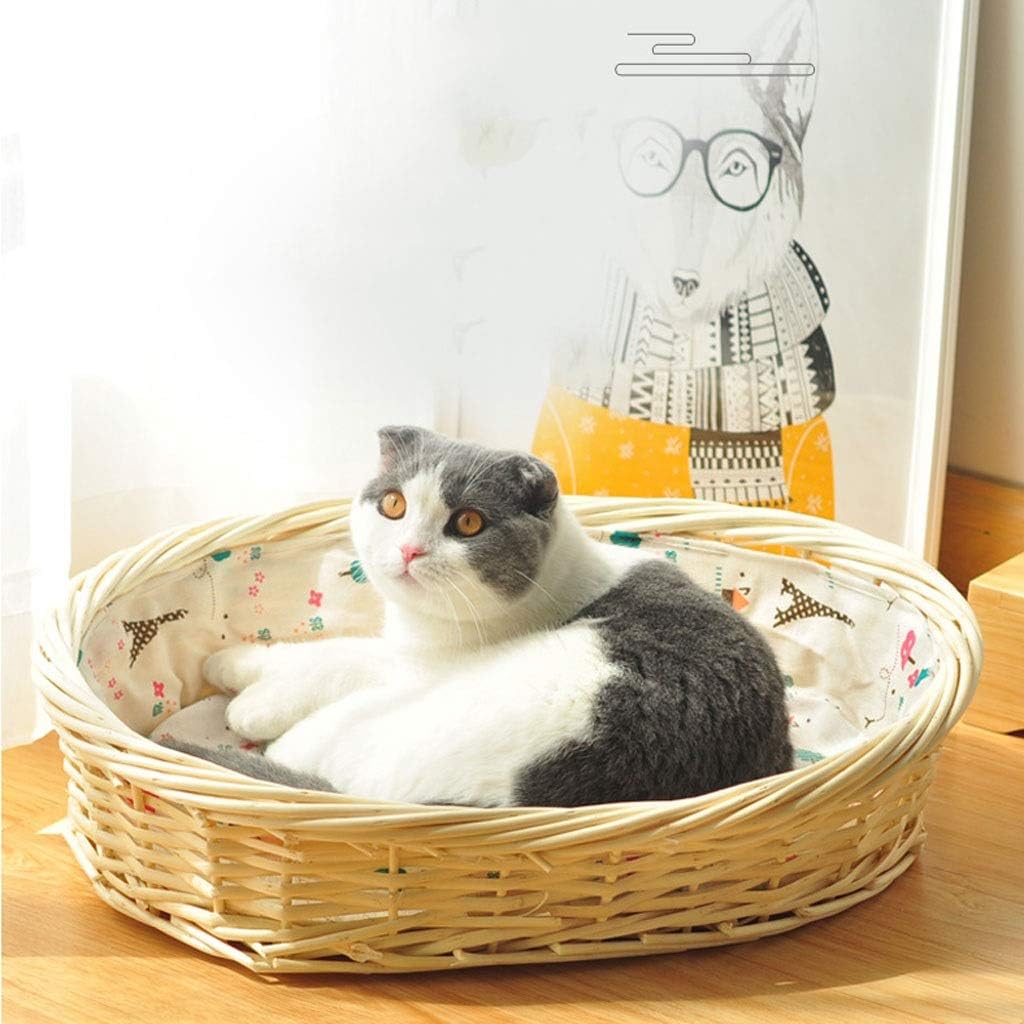 Summer Kennel Cat Nest Small Dog Straw Dog House Resistant to Natural Materials Non-toxic Environmentally Friendly Pet Nest Cool Mat Ice Pad Can Choose Pet Supplies (A Medium)