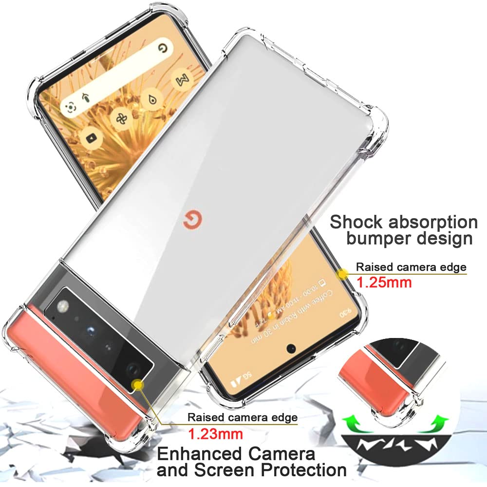 Custodia Rigida Per Google Pixel 6 Pro Liner - Cover Antiurto Full Body Trasparente E Rossa Con Paraurti In TPU - Sottile E Leggera, Supporta Ricarica Wireless - 3