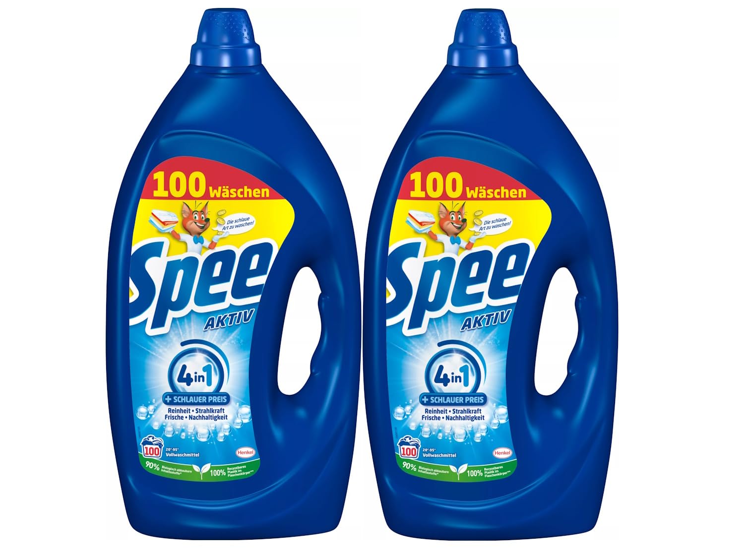 Spee Aktiv Gel Universal 4 + 1 Waschmittel (2 x 100 Waschladungen), Flüssigwaschmittel mit 4 + 1 Formel vereint Reinheit, Strahlkraft, Frische & Nachhaltigkeit, 20° - 95° C