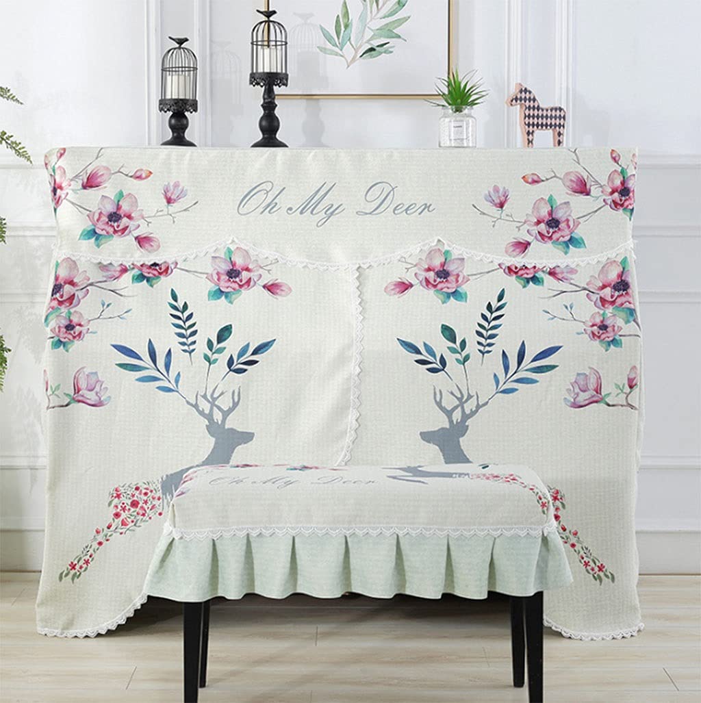 غطاء البيانو الكامل مع غطاء البيانو البراز، الكرتون المطبوعة الدانتيل تستقيم عالمي البيانو الغبار غطاء القماش غطاء الديكور غطاء منشفة، ومناسبة ل 148~153cm البيانو والبراز واحد/مزدوج البيانو