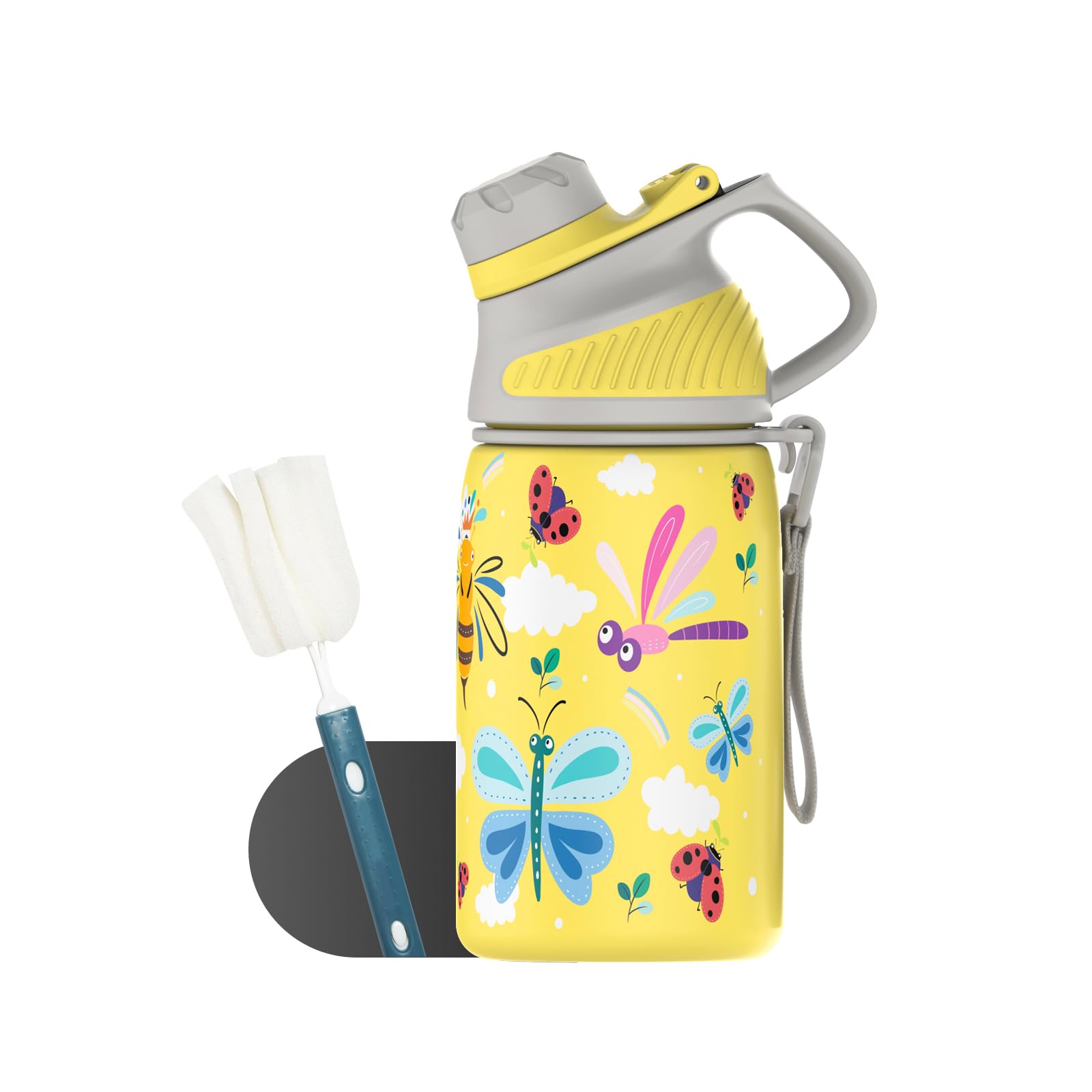 FjbottleKids Stainless Steel Water Bottle 400ML with Magnetic Lid, Double Wall Vacuum Insulated Water Bottles BPA Free, Kids Water Bottles for School Toddler Leak Proof with Cleaning Brush