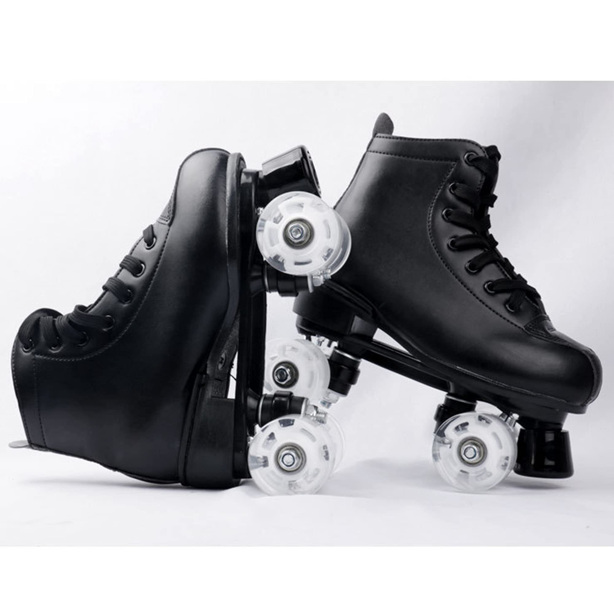 Patines de Ruedas para Mujeres y Hombres, Patines Clásicos de Doble Hilera con Ruedas Iluminadas por LED, Patines 4 Ruedas de Cuero de PU para Principiantes, Adolescentes, Adultos