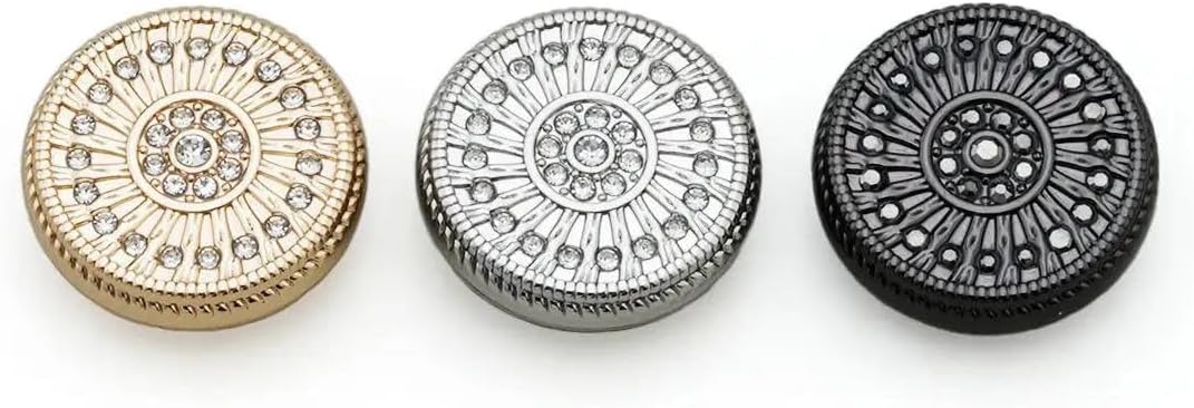Metal Button with Crystal Rhinestones Sunburst Pattern and Beaded Edge for Coat Jacket Sewing Craft