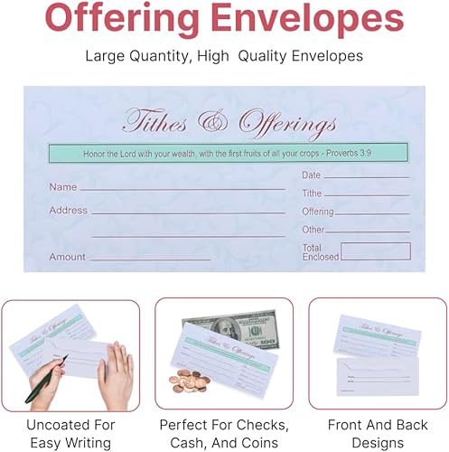 Miniatura 3 de Sobres de ofrenda de iglesia – Sobres de efectivo para diezmos y ofrendas – Paquete de 100 – Swanson Christian Products (PROVERBS 3:9, 100, Pack)