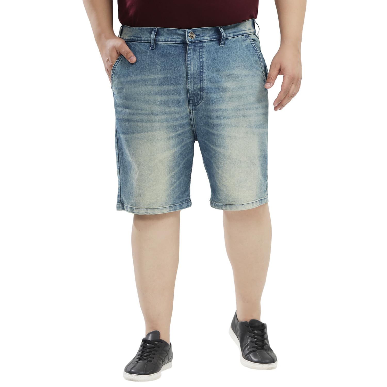 john pride Plus Size Men Regular Fit Mid-Rise Solid Blue Knee Length Elasticated Waist Denim Shorts (JPSOD13097_58_Blue)-picture-31