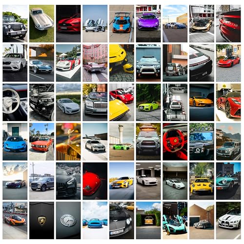 Image of MODERN GALLERY MART Pack of 54 Cars Wall Collage Kit Posters - 4 x 6 Inches Posters for Wall Decoration - Wall Art For Bedroom, Office, Living room, Dorm room - Glue Dots Include