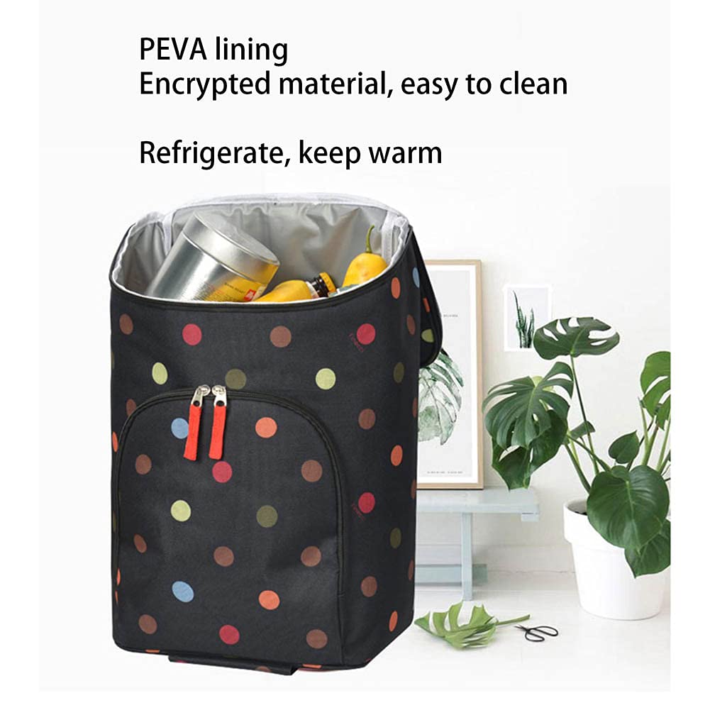 Einkaufstrolley 6 Räder, Klappbarer Einkaufswagen Treppensteiger Schick Trolley-Tasche Mit Kühltasche Einkaufsroller Wasserdicht Thermostat Sackkarre Pro Camping Picknick Supermarkt (Blumen)