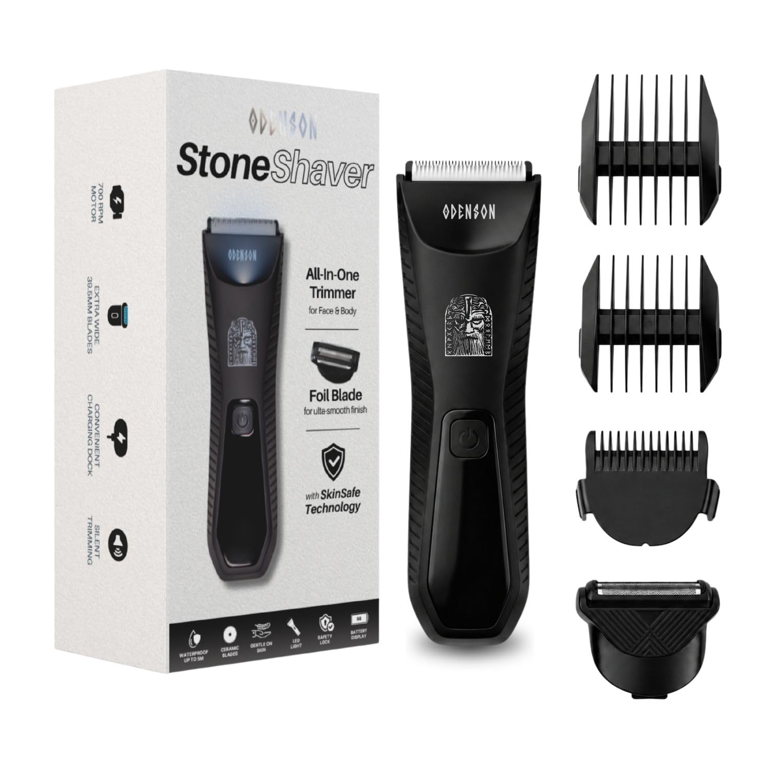 Odenson Stone Shaver - Rasoio per barba e corpo da uomo, rasoio senza fili impermeabile, tagliacapelli e kit per la toilette