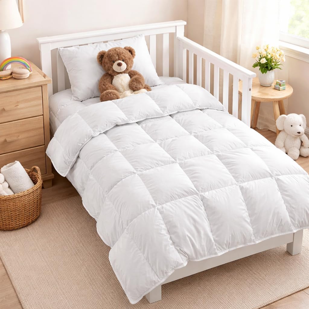 Cottington Lane Toddler Crib Comforter, 39 x 47 Inches Baby Blanket, Kids Duvet Insert, Crib Quilt, Brushed Microfiber with Down-Alternative Feel, Soft & Cozy All-Season Bedding, White