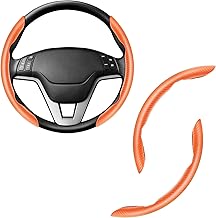 Amiss 2pcs Carbon Fiber Anti-Skid Steering Wheel Cover, Waterproof & Segmented Butterfly Design, Universal 99% Vehicle Wheel Cover Protector, Car Interior Accessories (Orange)