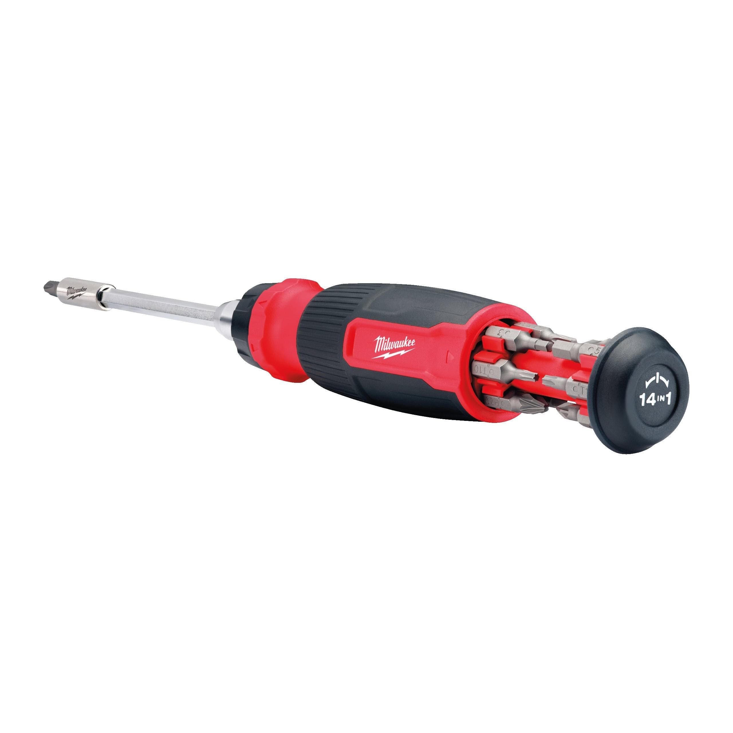 Milwaukee Multi-Bit Schraubendreher mit Ratschenfunktion 14-in-1 inkl. 13 Bits PH/PZ/TX/SL/HEX