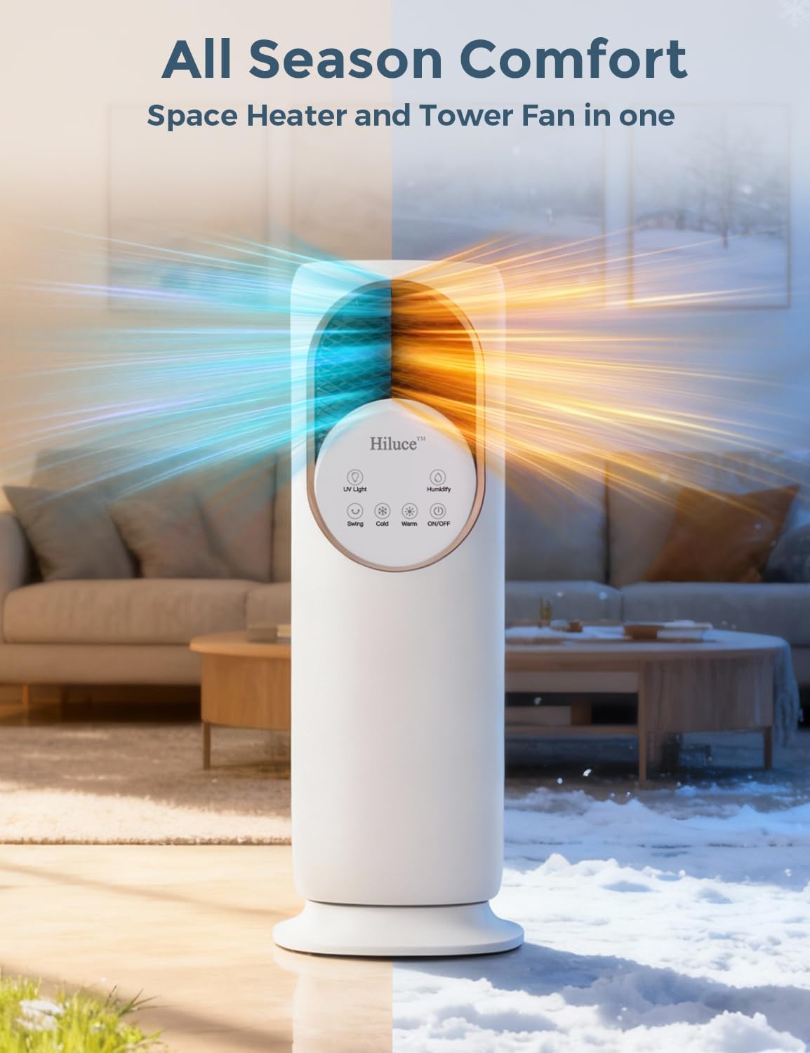 Tower Fan and Heater Combo,Room Heater with Remote,26ft/s Quiet Bladeless Fans,180°Oscillating,2 Heating & 3 Cooling Speed, 4L Water Tank, 9H Timer, for Office, Large Room, Bedroom...