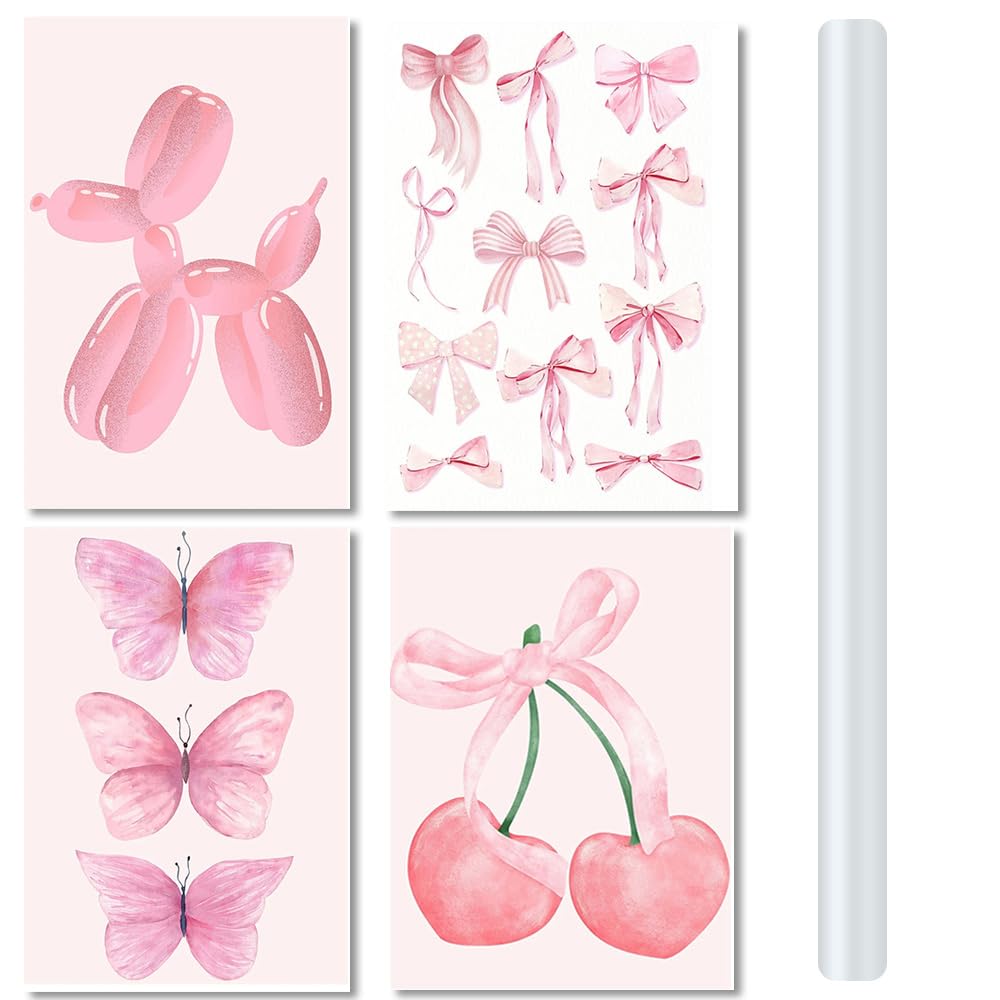 4 Laminas Habitacion Niña, Decoracion Habitacion Bebe, Cuadros Mariposas Poster Rosa Lienzo Habitacion Bebe Infantil Laminas Personalizadas Bebe Cuadros Decoracion Niña sin Marco