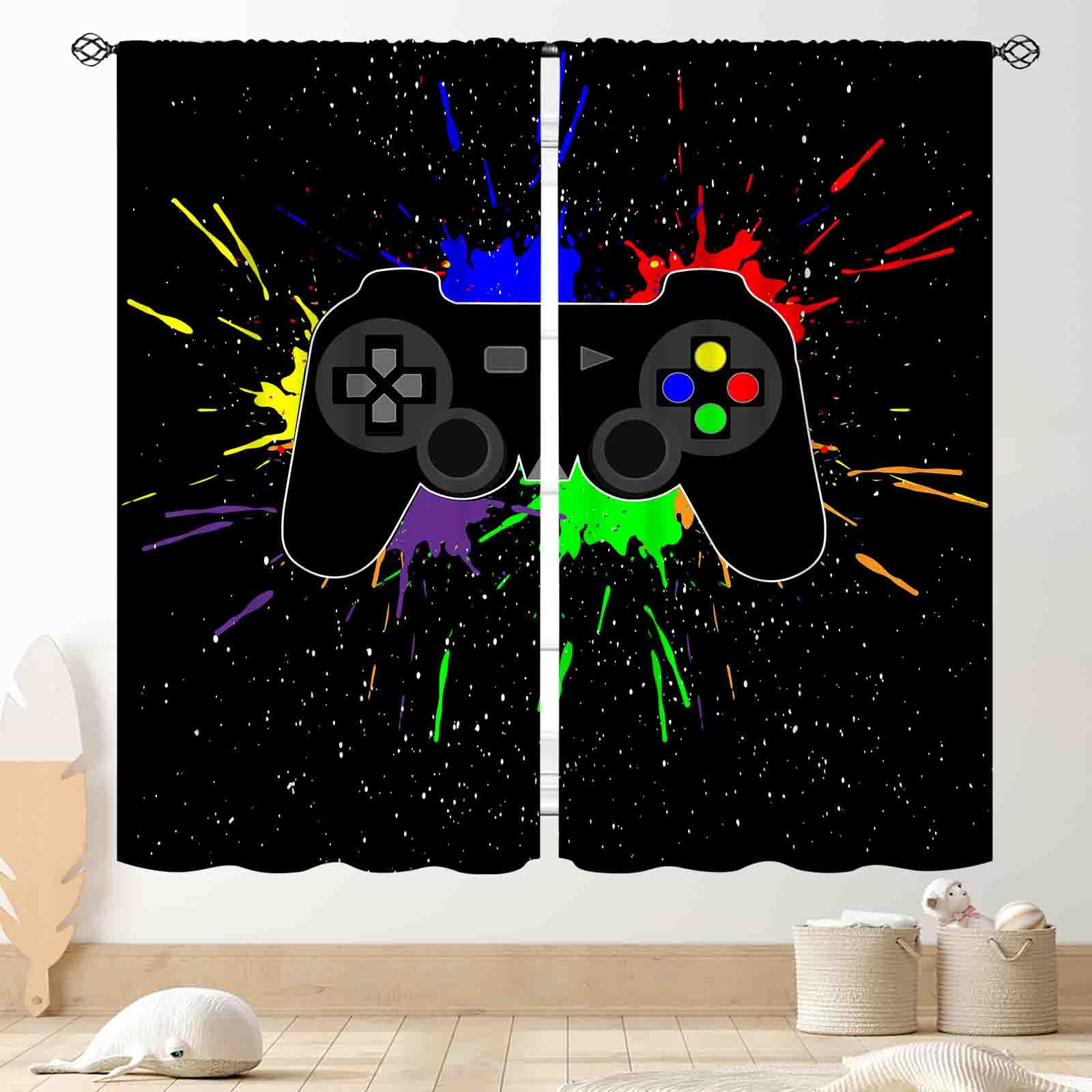 Gaming Curtains for Kids Boys Teens Bedroom, Colorful Game Controller Gamer Window Drapes for Living Room Nursery Playroom Decor Graffiti Gamepad Video Game Room Curtains Treatmens, 52"x84" Inch