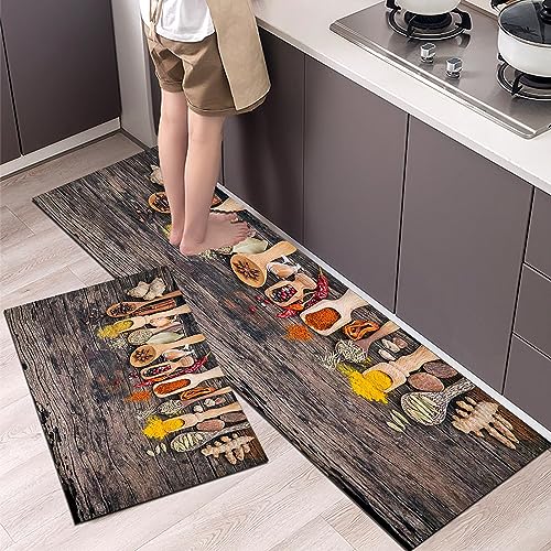 LIBRNTY 2 pezzi Tappetini da Cucina,Tappeto bagno gommato,Tappeto passatoia Cucina Lavabile,Impermeabile,Resistente all'olio Durevole Tappetino zerbino Lavabile,per interni (Nero E004)