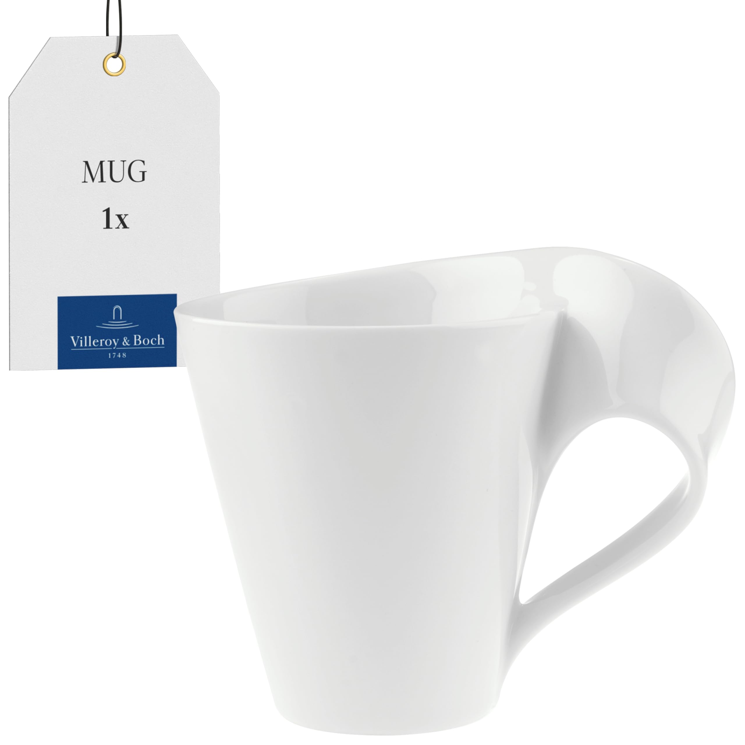 NewWave Caffè Mug with Handle 300 ml White, Dishwasher Safe, Microwave Safe, Ceramic Cup for Tea, Premium Porcelain