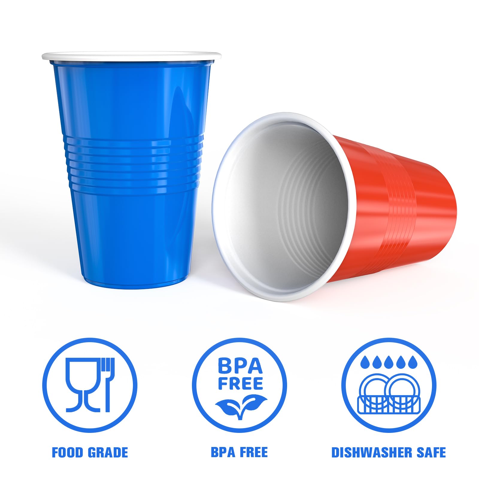 LISOPO Zestaw kubków do piwa, gry do picia, 50 kubków (500 ml) z 12 piłkami do tenisa stołowego, plastikowy kubek na imprezy i festiwale