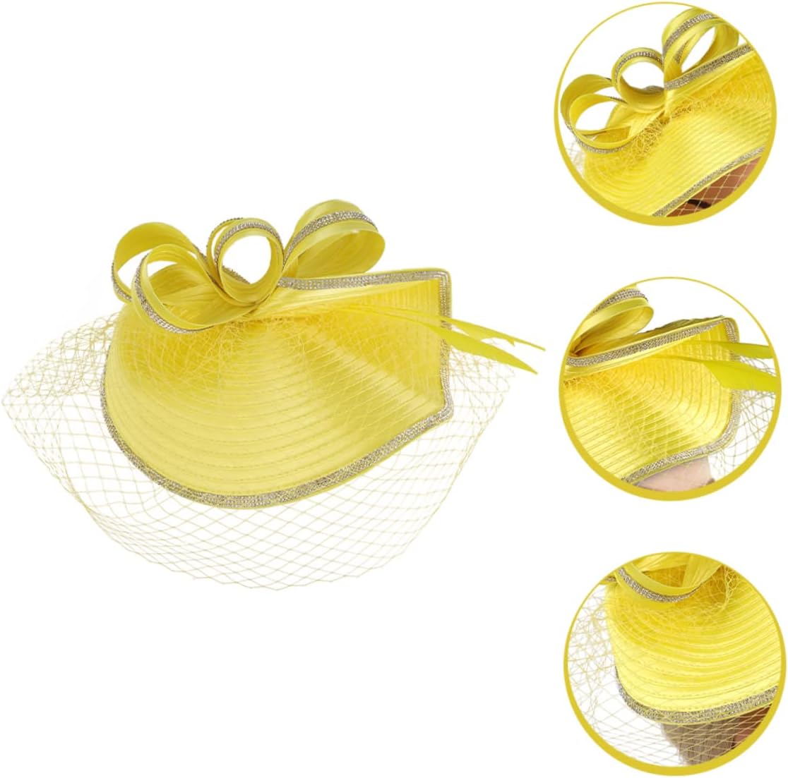 LIFKOME Women Mesh Fascinator Hat Elegant Bridal Headband for Wedding Party Cocktail Tea Party 1920s Style Yellow