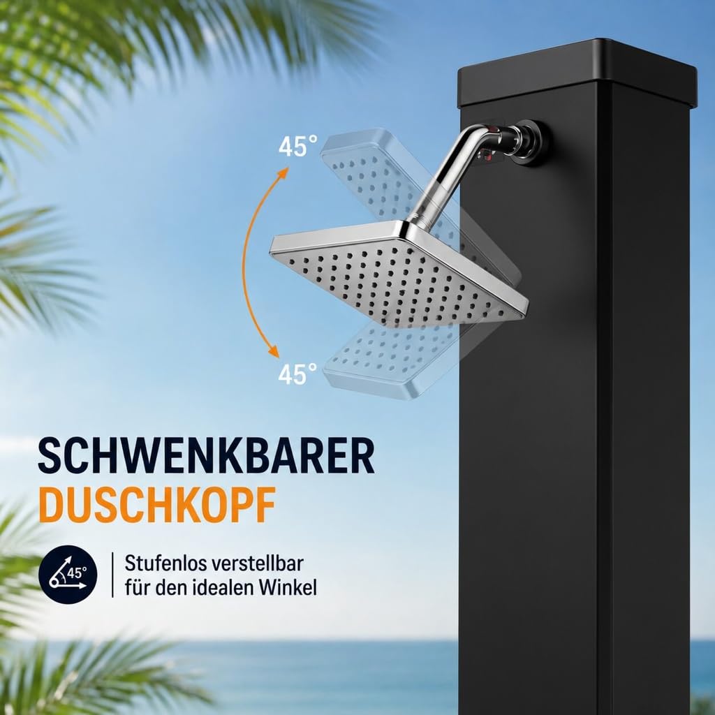 Solarny prysznic ogrodowy 40 l na zewnątrz maks. 60°C - z głowicą prysznicową, przyłączem węża ogrodowego i prysznicem nożnym - deszczownica - prysznic basenowy podgrzewany prysznic - ocean w kolorze czarnym