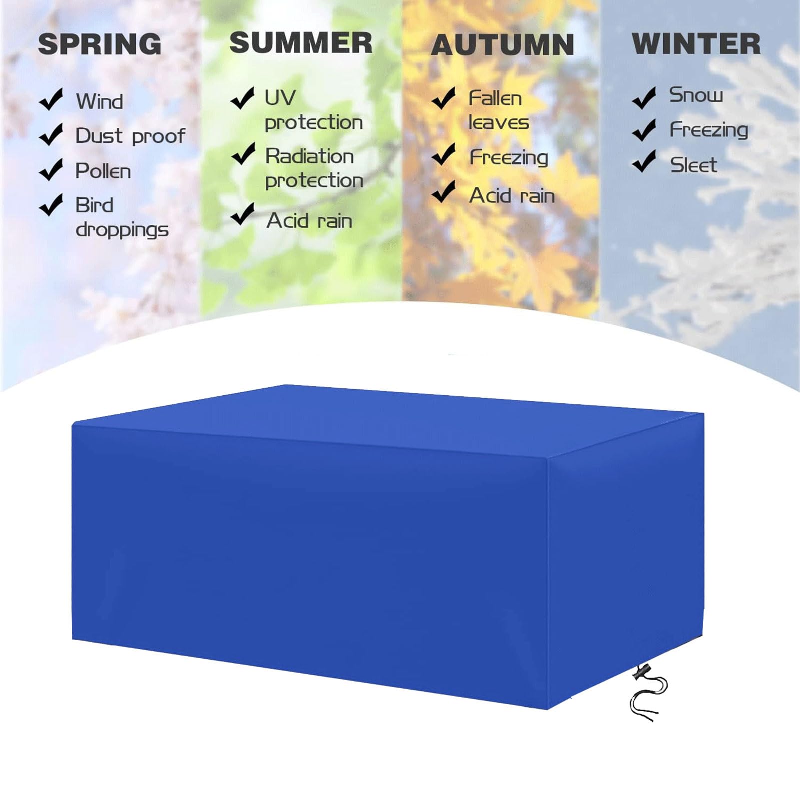Gartenmöbel Abdeckung Rechteckig, Abdeckhaube Gartenmöbel mit Zugkordel, Wasserdichte Gartenmöbel Abdeckung, UV-beständige Schutzhülle für Gartentische und -möbel