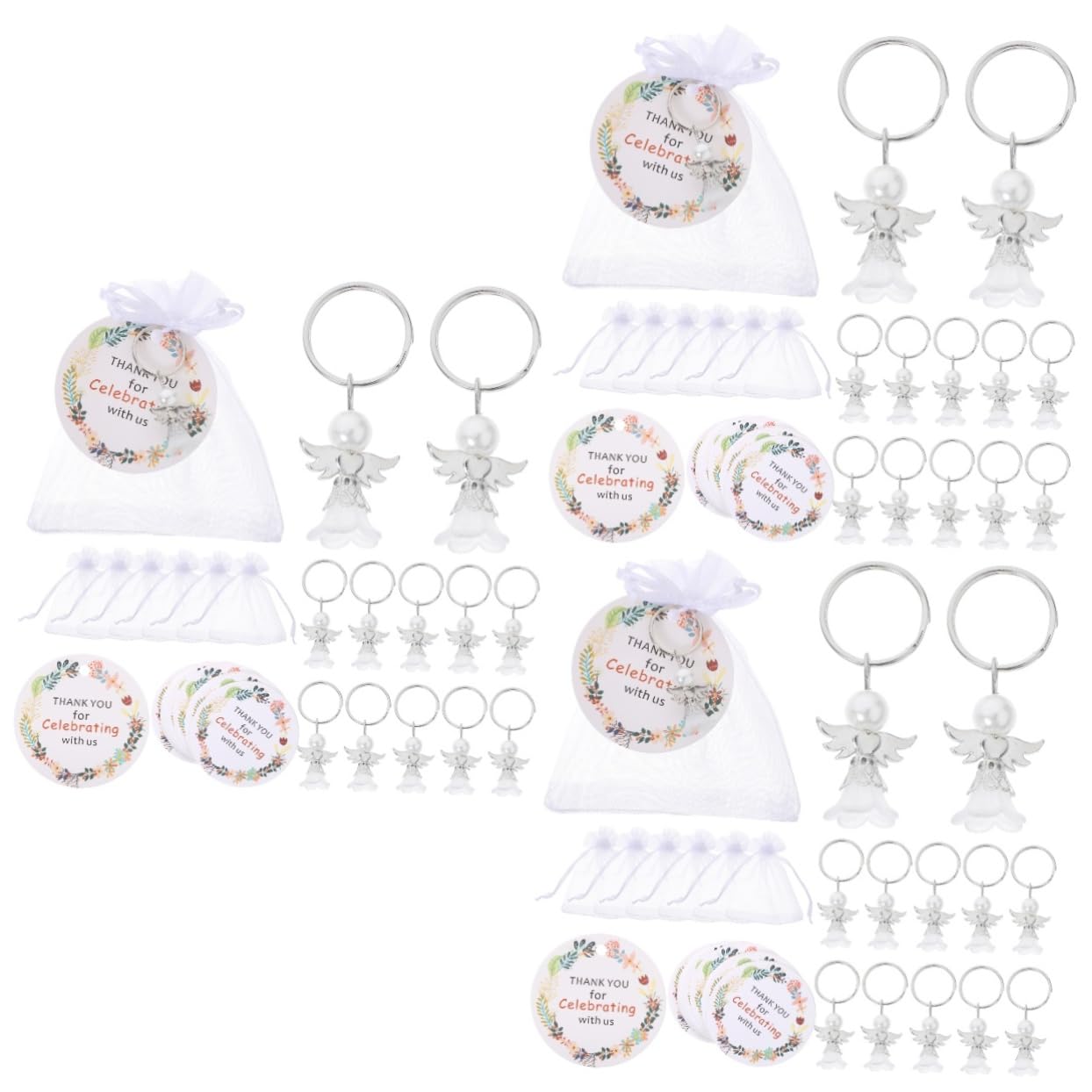 Abaodam 3ensembles Souvenirs De Baptême avec Porte-clés Aile Ange avec Organza Et Étiquettes pour Mariages Et Showers