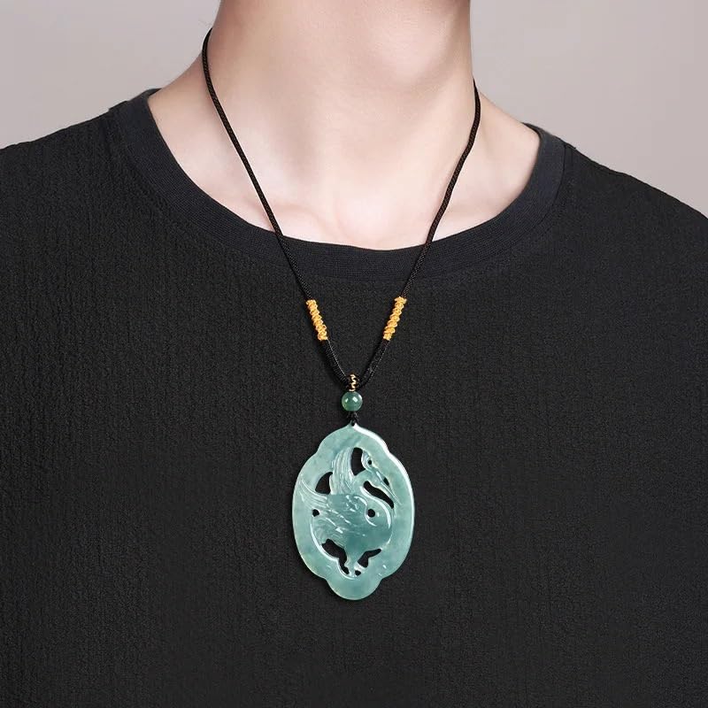 Pendentif aigrette de jade sculpté main, collier d'exception en pierre sarcelle - 5