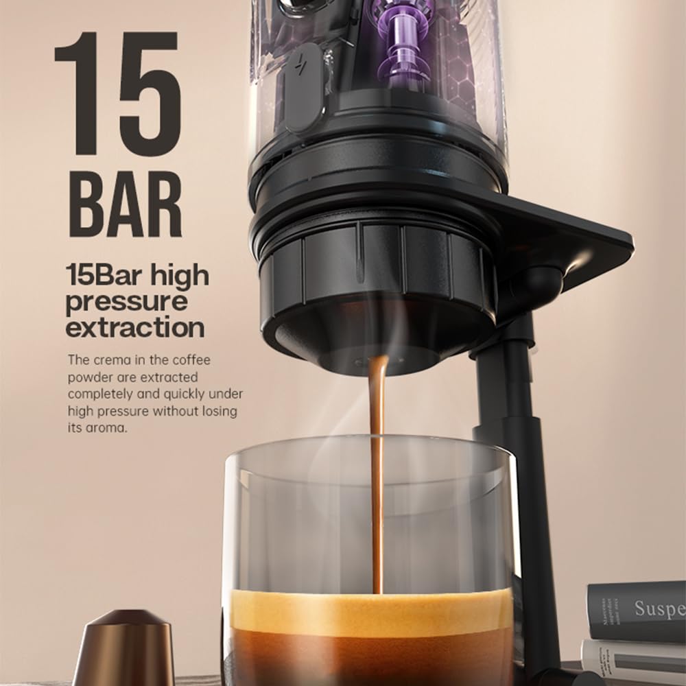Homgoday portátil HiBREW H4A 80W, Espresso 3 en 1 con Adaptadores, y Café en Polvo 15 Bares, Funcionamiento USB 12V, Diseño Resistente, Incluye Accesorios