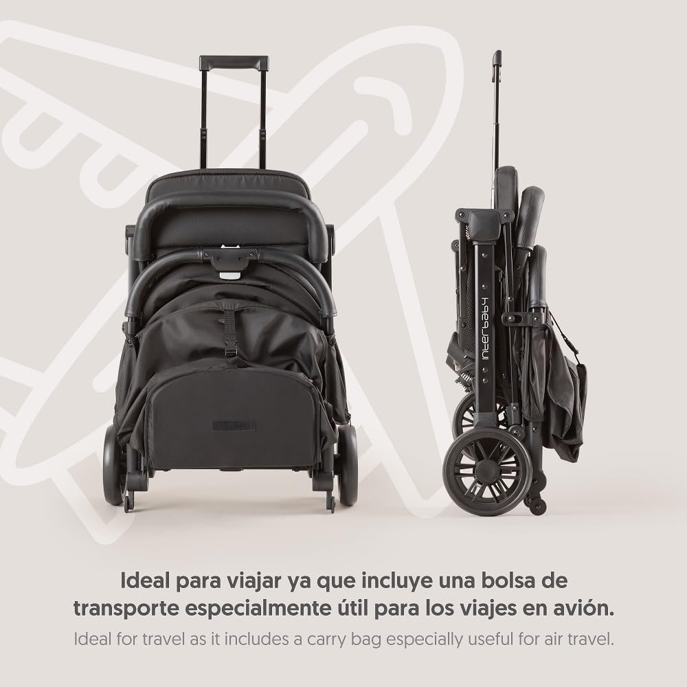 Interbaby Silla de Paseo Ligera y Compacta, Carrito Bebé Plegado Automático, hasta 22 kg, desde Nacimiento, Reclinable, Capota XXL, Suspensión, Cochecito Bebé Viaje Cabina (MIN SPACE PLUS Rosa)