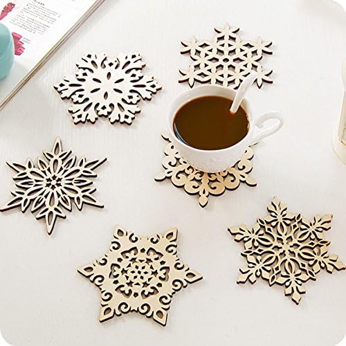 sabuy shop Household Rounded Snowflake-Shaped Wooden Coasters Cup Mat Table Mat