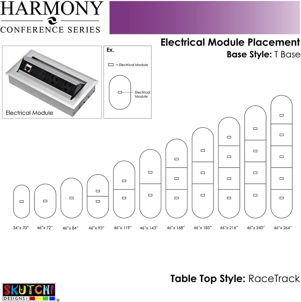 7' Racetrack Conference Table with Square Metal Base | 2 Data and Power Modules| Harmony Series | 8 Person Meeting Room Table | Asian Night : Office Products