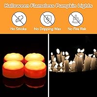 Vista 4 de Litake Luces LED de calabaza sin llama con control remoto, luces parpadeantes con temporizador, funciona con pilas, luz de vela de Halloween