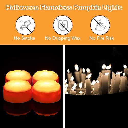 Miniatura 4 de Litake Luces LED de calabaza sin llama con control remoto, luces parpadeantes con temporizador, funciona con pilas, luz de vela de Halloween