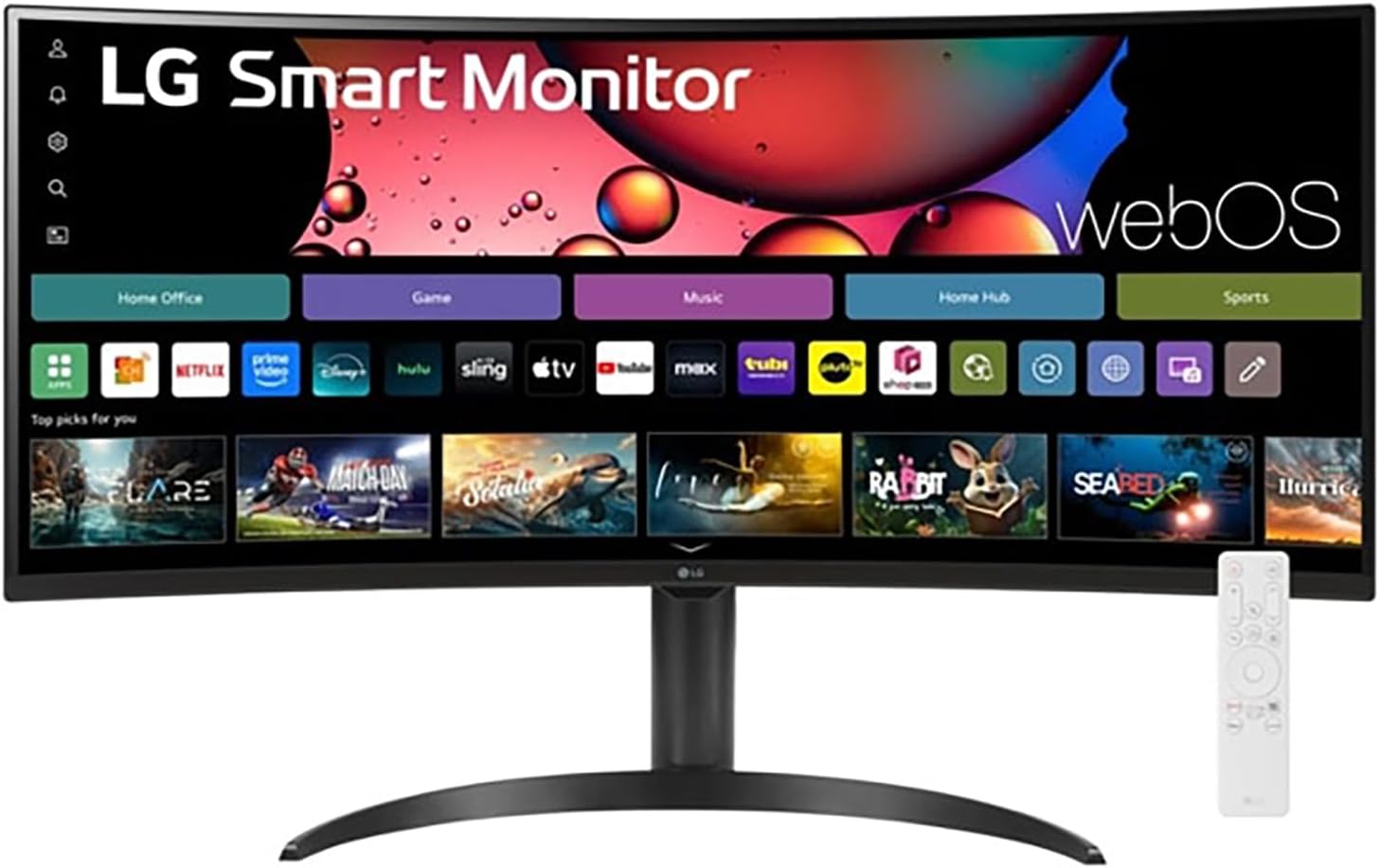LG 34″ Curved UltraWide WQHD(3440×1440) Smart Monitor with HDR10 99% sRGB, 100Hz, Magic Remote, AirPlay 2 & Adjustable Stand, webOS