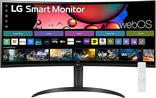 LG Monitor inteligente WQHD curvo de 34 pulgadas (3440 x 1440) con HDR10 99% sRGB, 100Hz, control remoto mágico, AirPlay 2 y soporte ajustable, webOS
