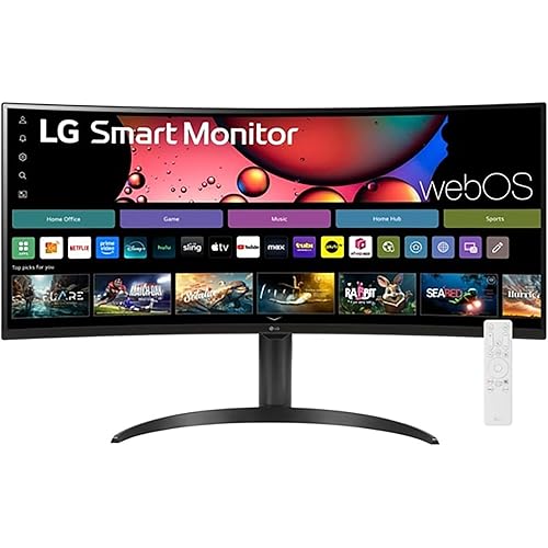 LG 34" Curved UltraWide WQHD(3440x1440) Smart Monitor with HDR10 99% sRGB, 100Hz, Magic Remote, AirPlay 2 & Adjustable Stand, webOS