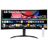 LG 34' Curved UltraWide WQHD(3440x1440) Smart Monitor with HDR10 99% sRGB, 100Hz, Magic Remote, AirPlay 2 & Adjustable Stand, webOS Smart Monitor - 34SR65QC-B