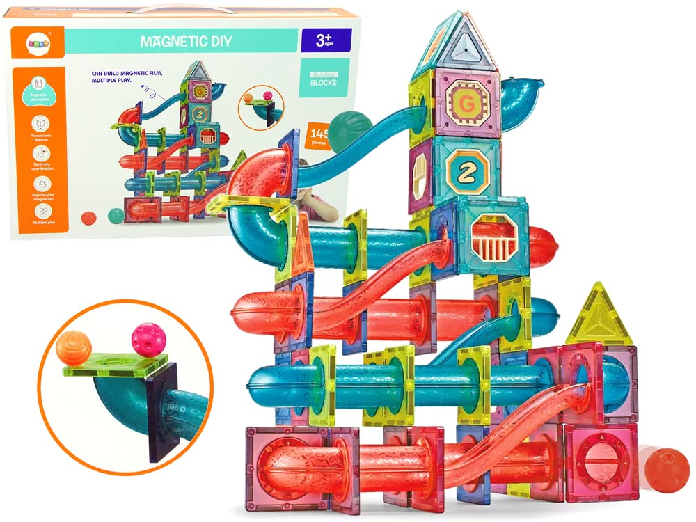 Magnetic Blocks 145 Pieces 3D Slide for Balls