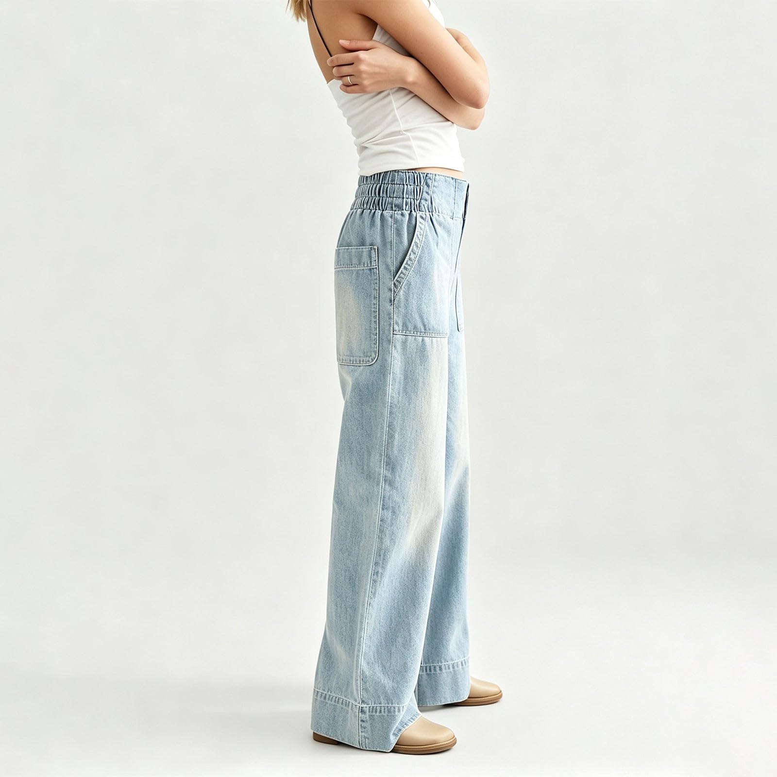 Jeanshose Damen High Waist Weites Bein - Denim Hose Damen Elegant | Locker Jeans Straight Jeanshosen Harajuku Palazzohose Mit Taschen Sommerhose Große Größe Cargohose Y2K Streetwear Denimhose